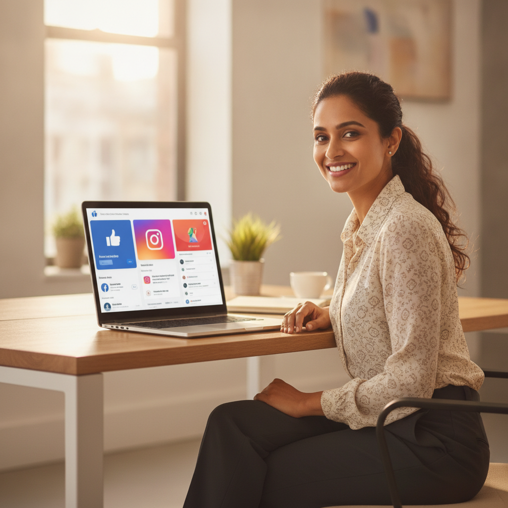 Marketing manager scheduling social posts